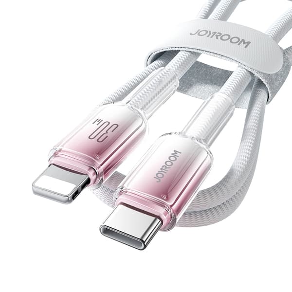 Joyroom S-A42 USB-C - Lightning 30W 1.2m Kabel Crystal-Clear Series - Vit Vit