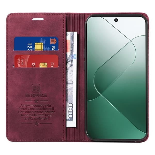 BETOPNICE 003 för Xiaomi 14 Konstläder Plånboksfodral RFID-Skydd - Röd