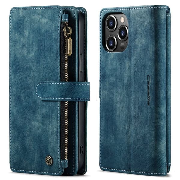 CASEME Konstläder Plånboksfodral för iPhone 13 Pro Max med rem - Grön