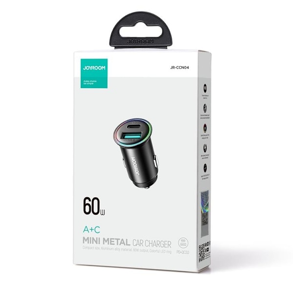 Joyroom Mini Billaddare USB-A/USB-C 60W - Svart Svart