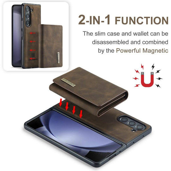 DG.MING Magnetiskt Avtagbart Plånboksfodral Samsung Galaxy Z Fold5 Brun
