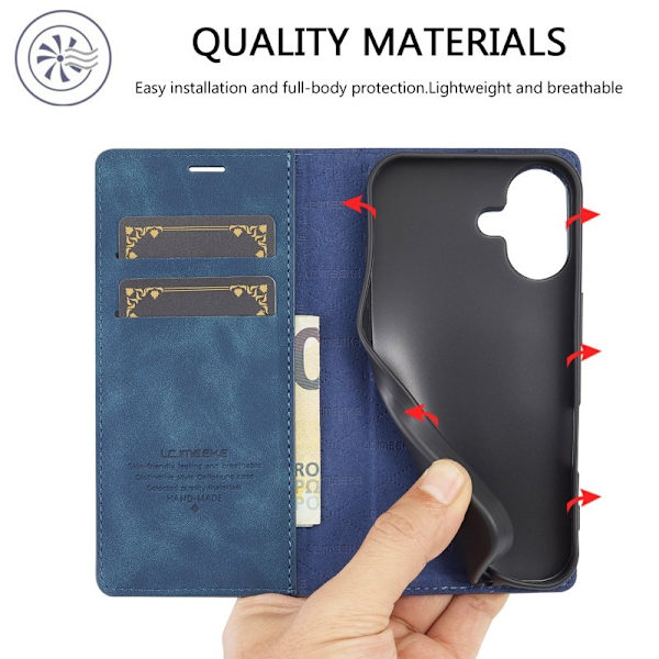 LC.IMEEKE iPhone 16 Plus Plånboksfodral Konstläder- Blå