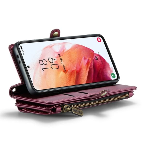 CASEME Plånboksfodral Konstläder för Samsung Galaxy S21+ 5G - Vinröd