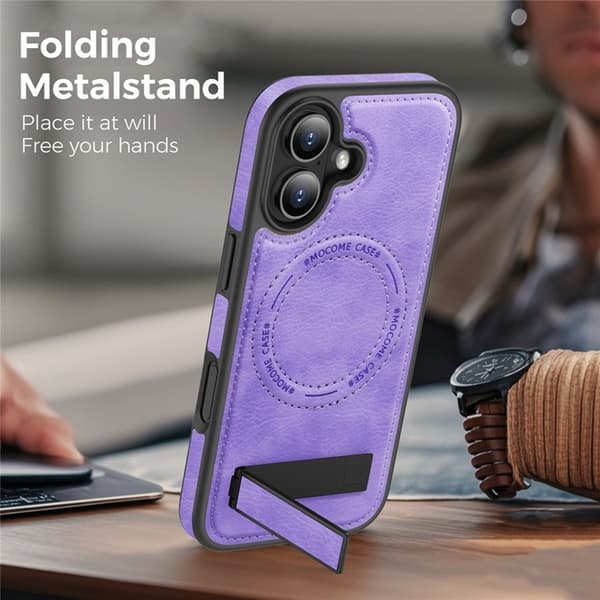 Mobilskal till iPhone 17 MagSafe Kickstand Läder - Lila Lila