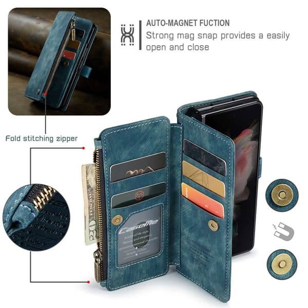CASEME Konstläder Plånboksfodral för Samsung Galaxy Z Fold3 5G - Blå