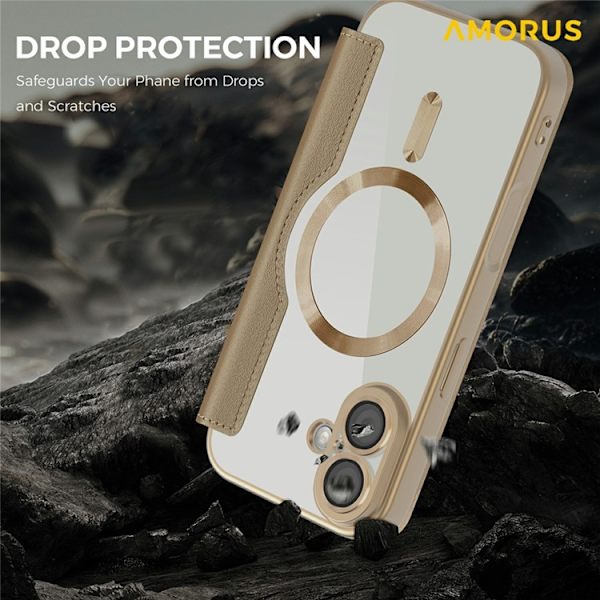 AMORUS iPhone 17 Plånboksfodral MagSafe RFID-Skydd - Guld Guld