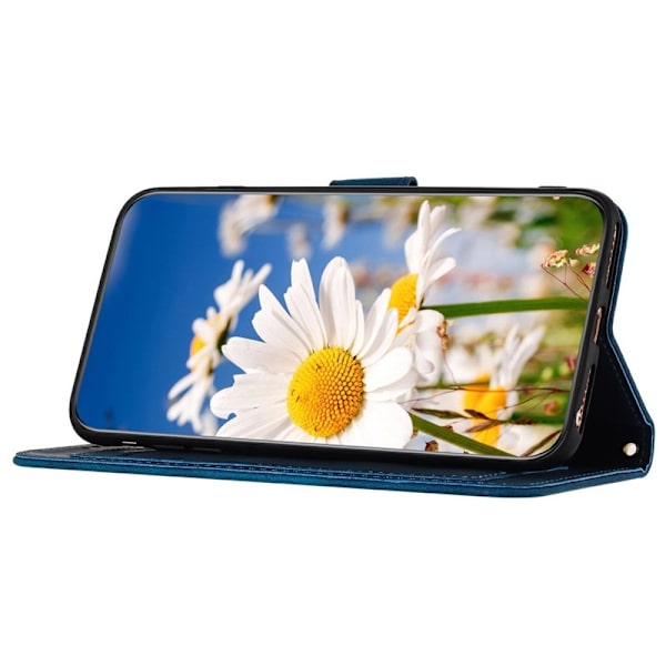 Samsung Galaxy A55 5G Plånboksfodral Konstläder Blommönster - Blå