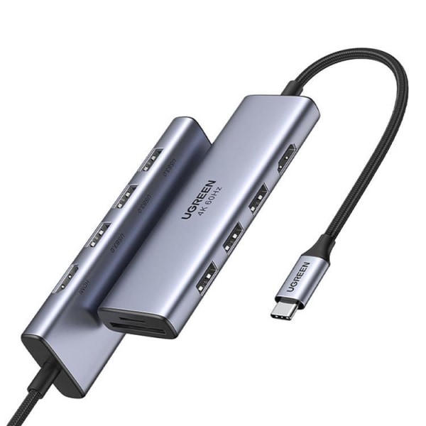 Ugreen 6in1 -monitoiminen USB-C-keskitin HDMI:lle - harmaa Grey