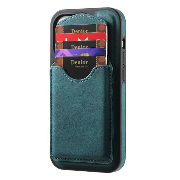 DENIOR D19 Mobilskal till iPhone 15 Pro Läder+PC+TPU Blå