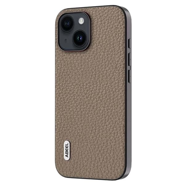 ABEEL Mobilskal till iPhone 15 Plus Äkta Läder Litchi - Khaki Brun