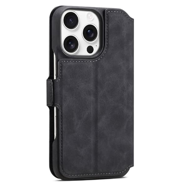 DENIOR B07 iPhone 16 Pro Max Plånboksfodral Konstläder Magnetiskt Svart