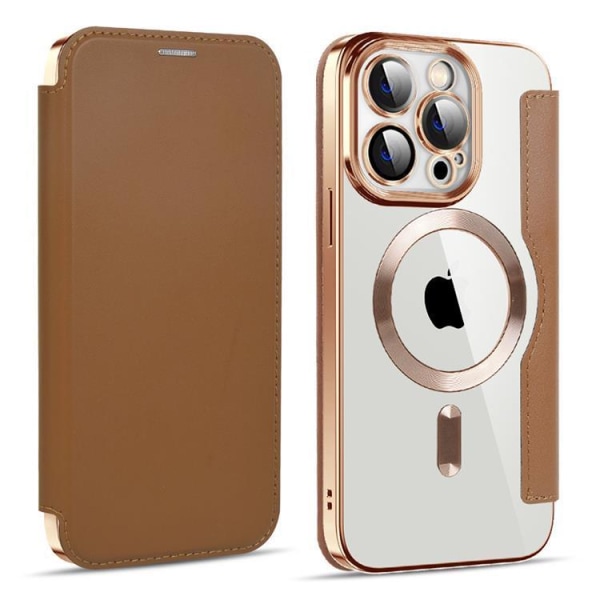 iPhone 12 Pro Magsafe -lompakkokotelo RFID Flip - ruskea