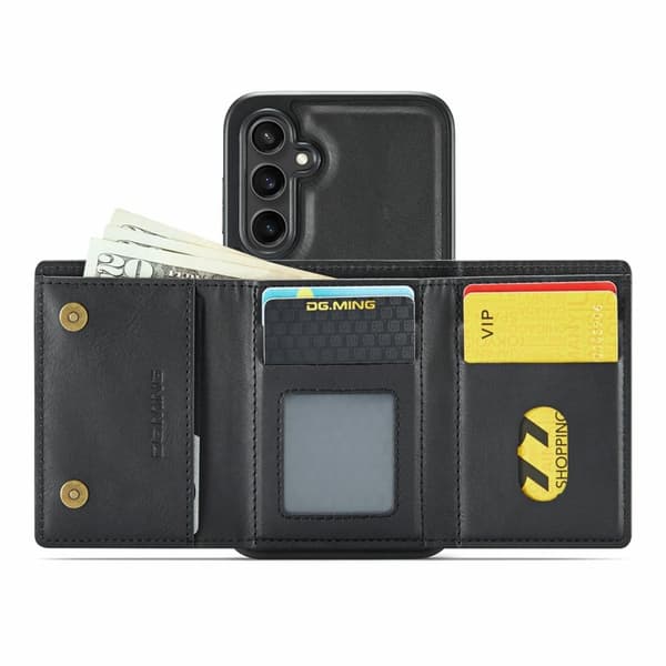 DG.MING M6 Series Konstläder Plånboksfodral för Samsung Galaxy S25 FE - Svart