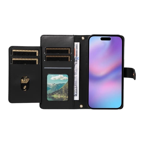 iPhone 17 Plånboksfodral Rhombus Läder - Svart Svart