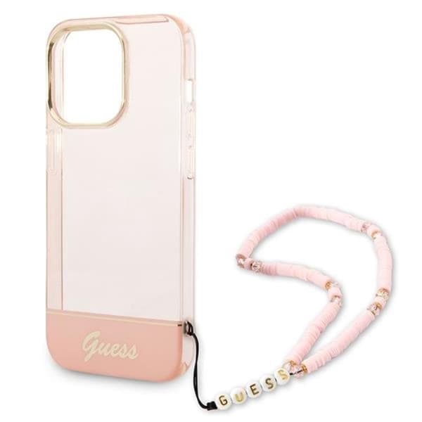 GUESS iPhone 14 Pro Max Kuori läpikuultava helmikaulakoru - Pinkki Rosa