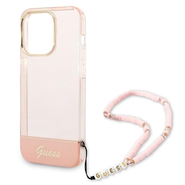 GUESS iPhone 14 Pro Max Skal Translucent Pearl Strap - Rosa Rosa
