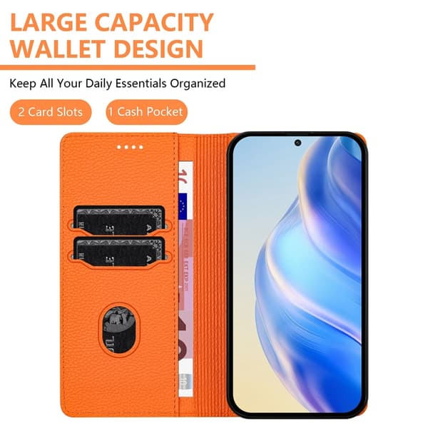 OnePlus 15 Plånboksfodral RFID-Skydd Litchi Konstläder Orange