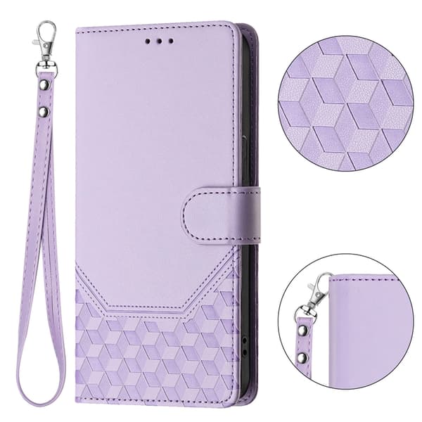 Nothing Phone (3a) Pro Plånboksfodral Imprinted Honeycomb RFID Lila