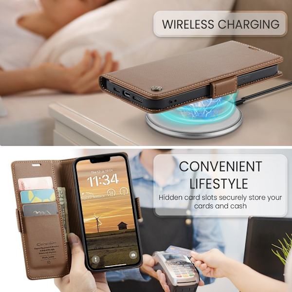 CASEME Plånboksfodral Konstläder för iPhone 16e RFID-Skydd - Brun