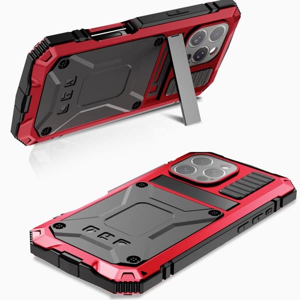 R-JUST Mobilskal till iPhone 16 Pro Max PC+Silicone+Metal Kickstand Röd