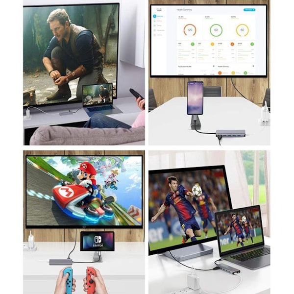 SiGN 7-i-1 USB-C-hub HDMI RJ45 USB-C, max 100W - Grå