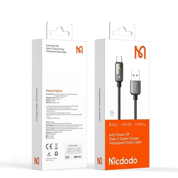 MCDODO USB-A - USB-C 6A Kabel 1.8m CA-3151 - Svart Svart