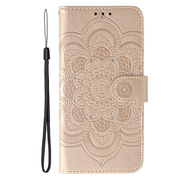 OnePlus 15 Konstläder Plånboksfodral Mandala Imprint Rhinestone Roséguld
