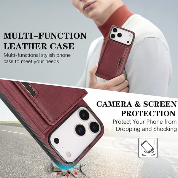 Mobilskal till iPhone 17 Pro Max MagSafe Kickstand Tri-fold Korthållare Röd