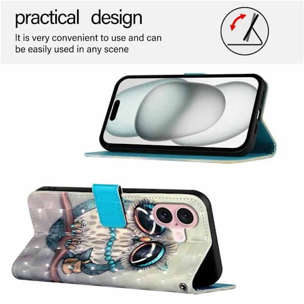 iPhone 16 Plånboksfodral Printing Pattern Med Rem Grå