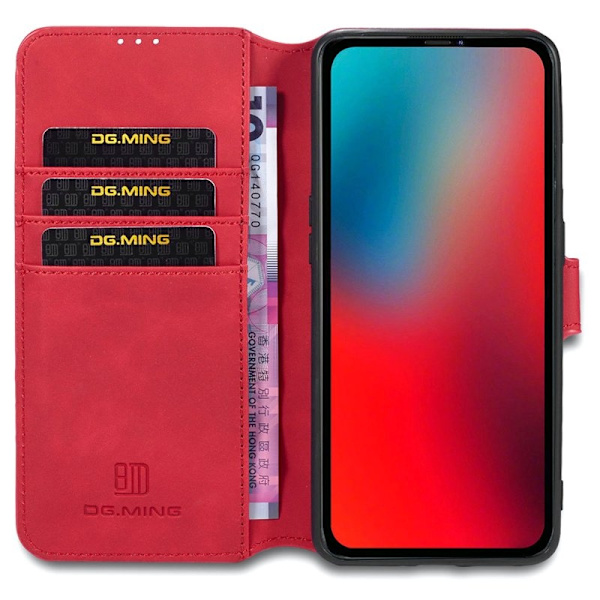 DG.MING Stand iPhone 13 Pro Konstläder Plånboksfodral Retro Röd