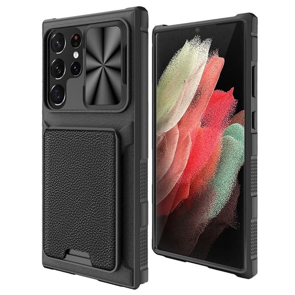 Galaxy S23 Plus Mobilcover Kortholder Kamera Slider - Sort Black