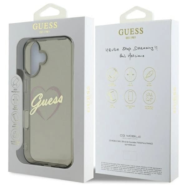 Guess Telefontaske til iPhone 16 IML Hjerte - Sort Black