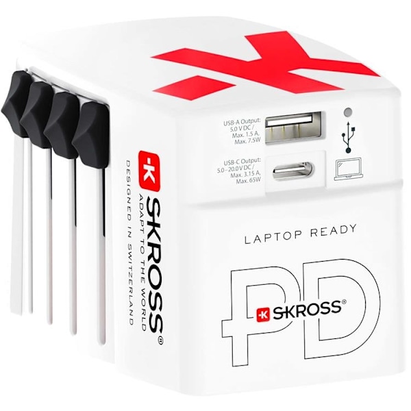 SKROSS World Adapter USB-A/USB-C 65W - Vit Vit