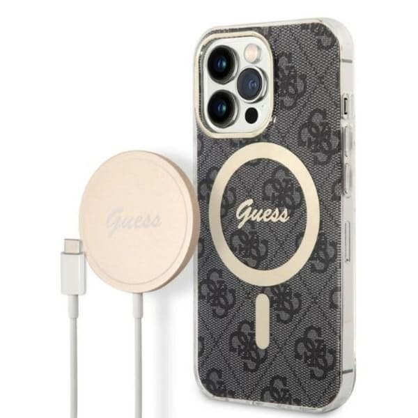 Guess iPhone 13 Pro Max Magsafe Skal 4G Print + Trådløs Oplader Black
