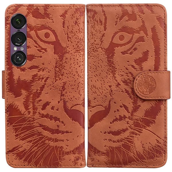 Sony Xperia 1 VII Konstläder Plånboksfodral Tiger Print - Brun Brun