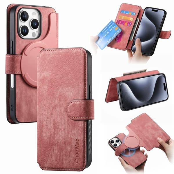 CASENEO iPhone 16 Pro Plånboksfodral Konstläder - Rosa