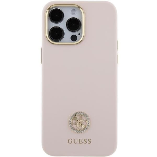 Guess iPhone 15 Pro Max Mobilskal Silikon Logo Strass 4G - Rosa Rosa