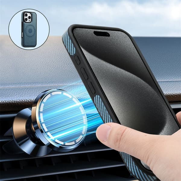 DENIOR Mobilskal till iPhone 16 Pro Max Äkta Läder Med Magnet - Blå