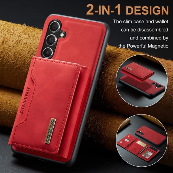 DG.MING Samsung Galaxy A55 5G Konstläder Plånboksfodral Röd