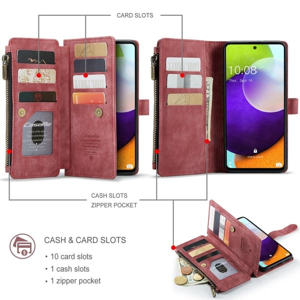 CASEME Konstläder Plånboksfodral för Samsung Galaxy A52s 5G - Röd