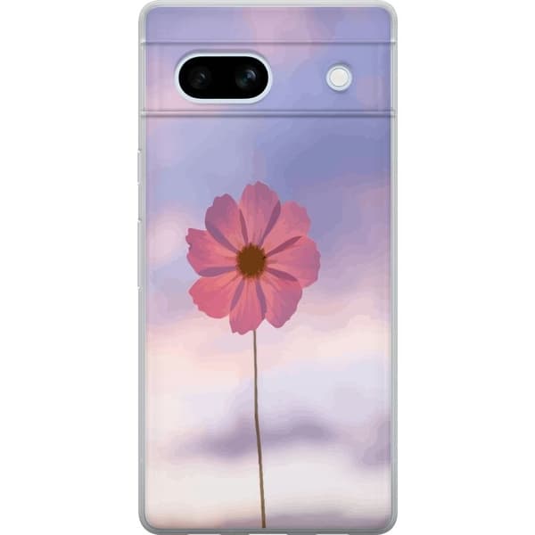 Telefontaske til Google Pixel 7a med lyserød blomst