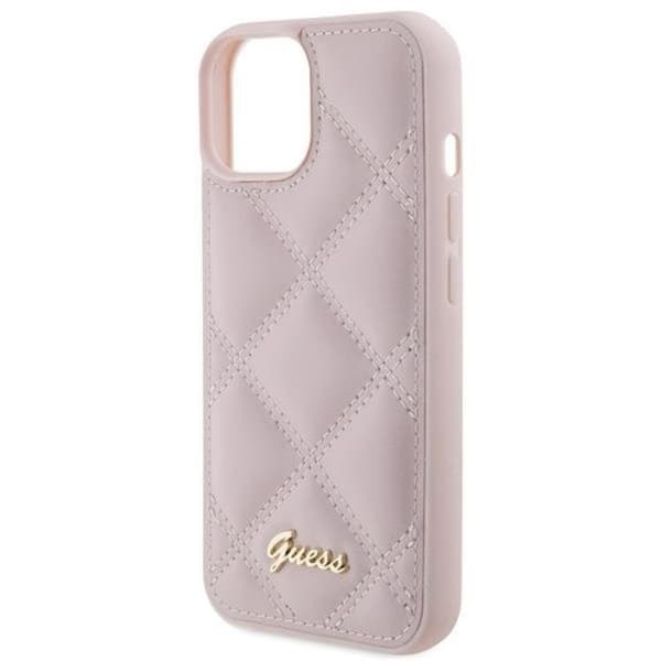 Guess iPhone 15 Mobilskal Quilted Metal Logo - Rosa Rosa