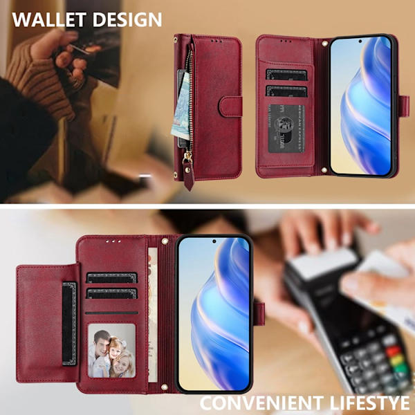 iPhone 17 Pro Plånboksfodral Zipper Pocket Läder - Röd Röd