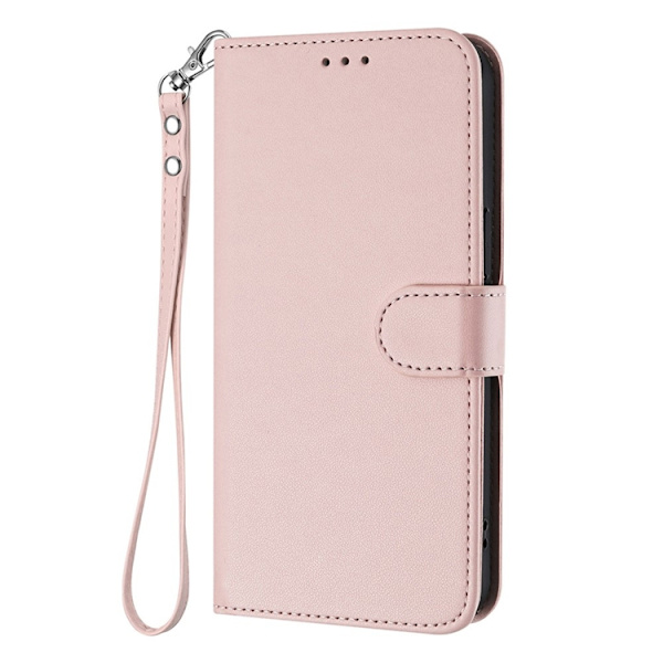 iPhone 16e Plånboksfodral Läder med Handledsrem - Rosa Rosa