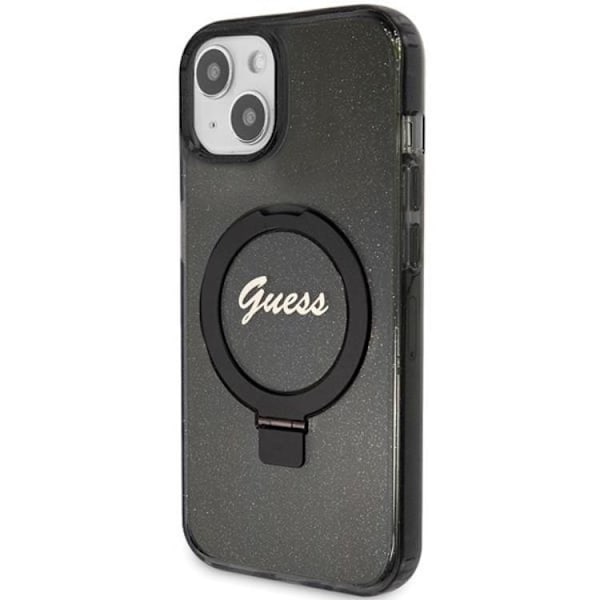 Guess iPhone 15/14 Plus Mobilskal Magsafe Ringställ Script Glitter - Svart Svart