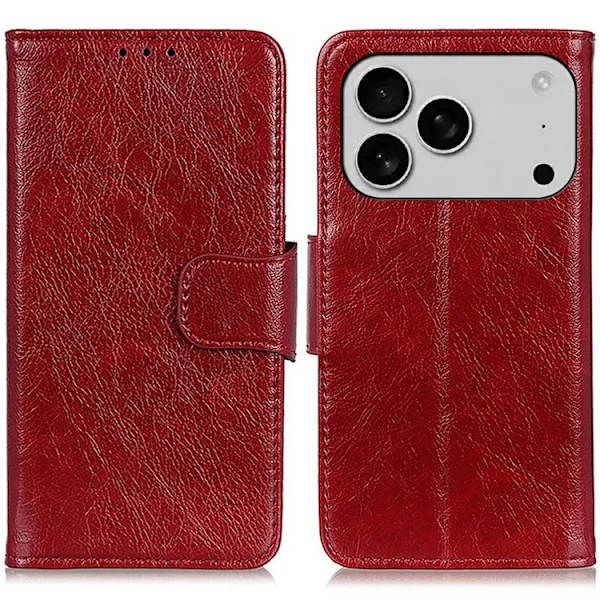 iPhone 17 Pro Max Plånboksfodral Äkta läder - Röd Röd