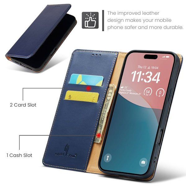 FIERRE SHANN iPhone 16 Pro Max Plånboksfodral Konstläder - Blå