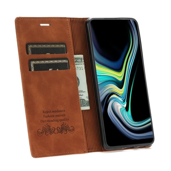 Samsung Galaxy S26 Plus Plånboksfodral Magnetisk Stängning Konstläder - Brun