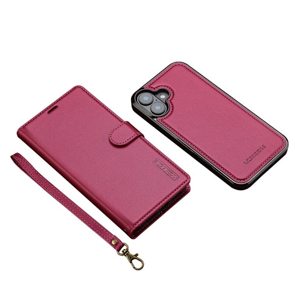 LC.IMEEKE L2 Series iPhone 16 Plus Plånboksfodral Konstläder - Röd