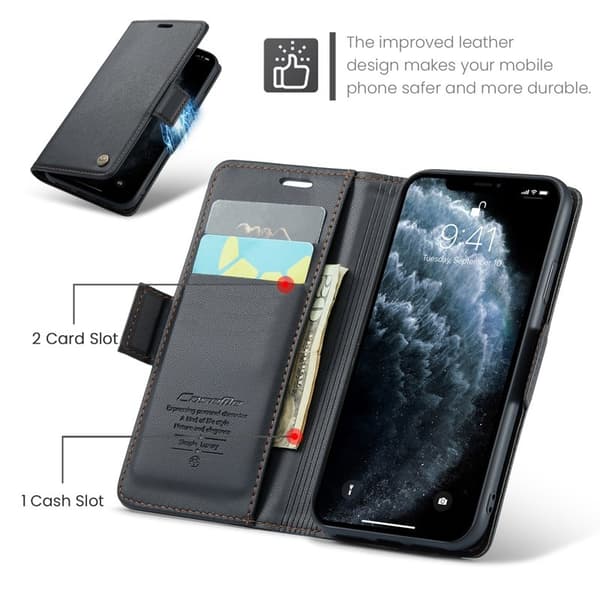 CASEME Series Ställbar Plånboksfodral Konstläder iPhone 11 Pro - Svart